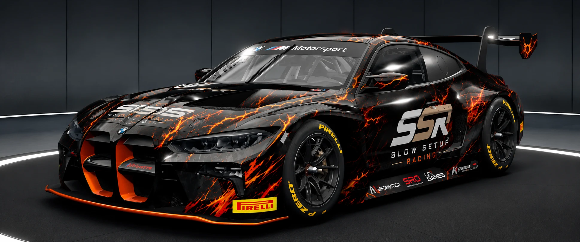 BMW M4 GT3 Slow Setup Racing – Frontansicht, Signature Livery ohne Startnummer