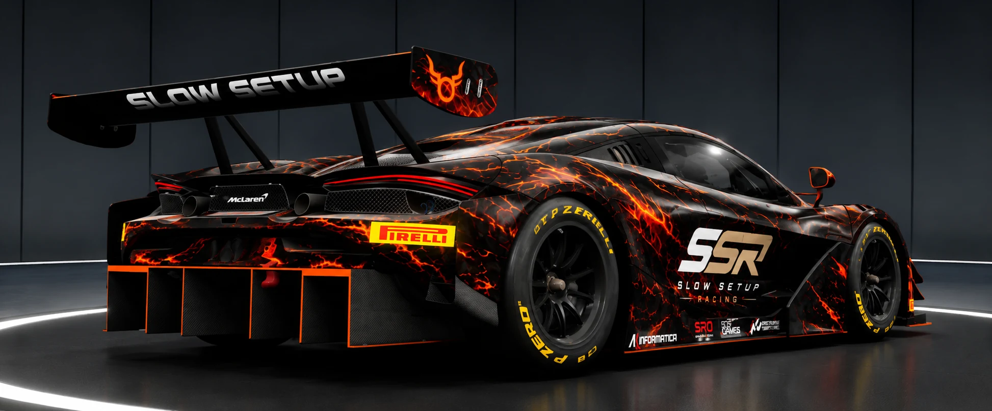 McLaren 720S GT3 Evo Slow Setup Racing – Heckansicht, Signature Livery ohne Startnummer