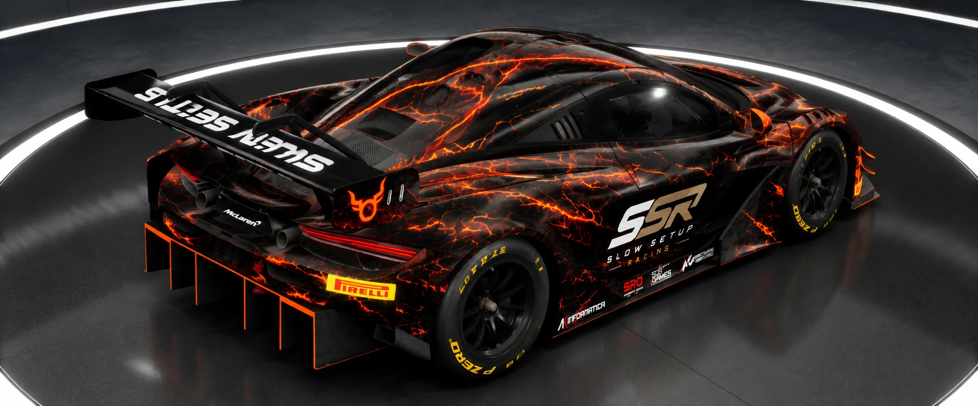 McLaren 720S GT3 Evo Slow Setup Racing – Draufsicht hinten, Signature Livery ohne Startnummer